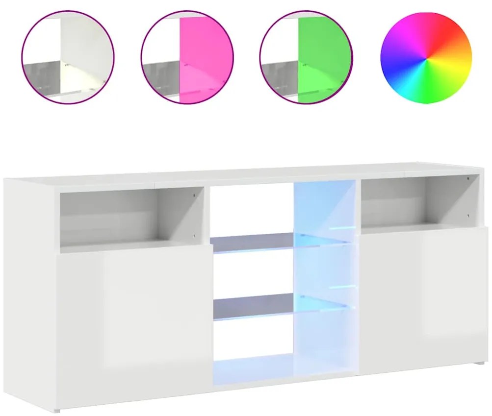 804307 vidaXL ТВ шкаф с LED осветление, бял гланц, 120x30x50 см