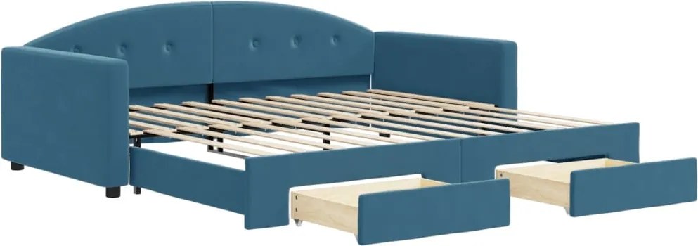 3197355 vidaXL Канапе с изтеглящо легло и чекмеджета синьо 100x200 см кадифе