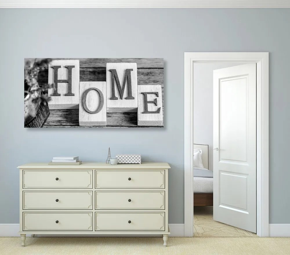 Картина на платно – Буквички Home в черно-бяло