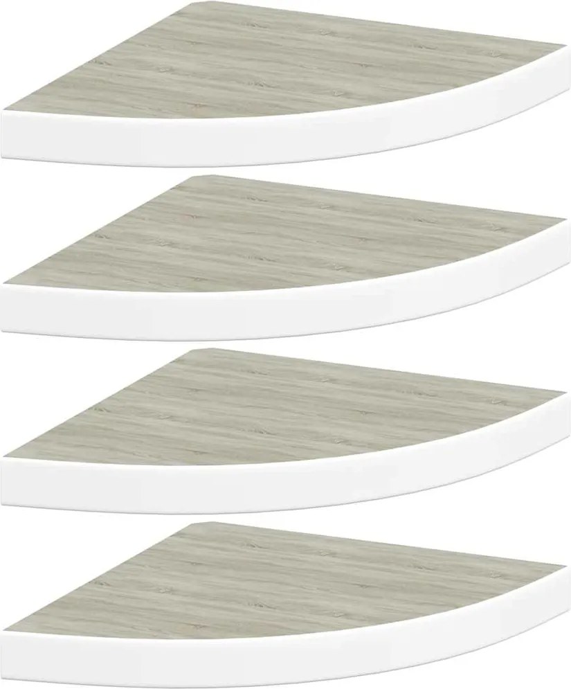 326641 vidaXL Стенни ъглови рафтове, 4 бр, дъб и бяло, 35x35x3,8 см, МДФ