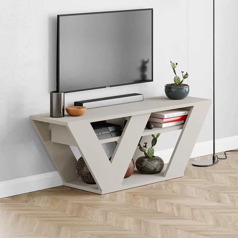 Меламинов телевизионен стойка Pipralla в пясъчен цвят 110x30x40см.