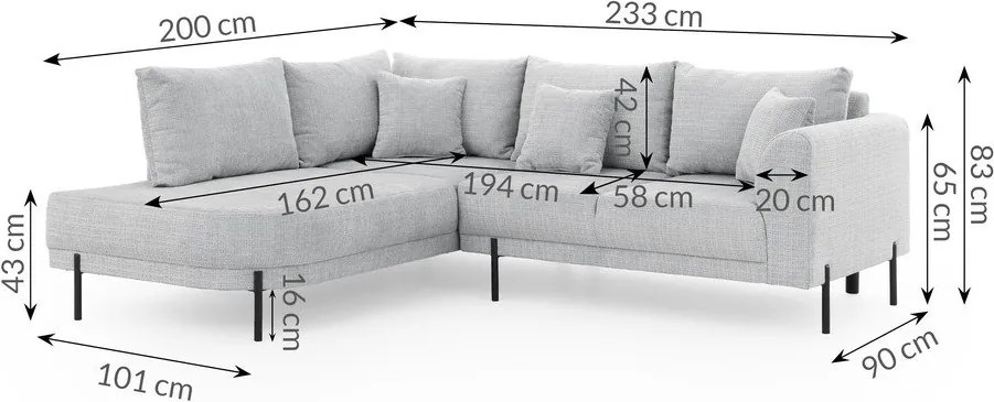 Светлосив шенилов ъглов диван (ляв ъгъл/L форма) Mauris – Ropez