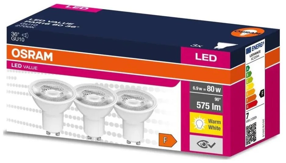 К-кт 3x LED Крушка PAR16 GU10/6,9W/230V 2700K 36° - Osram