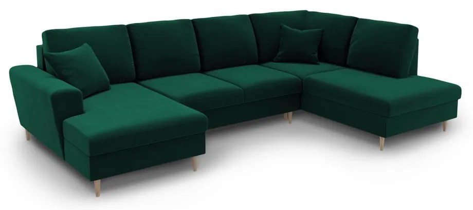 Зелен кадифен разтегателен ъглов диван с място за съхранение (десен ъгъл/U форма) Kyoto – Cosmopolitan Design