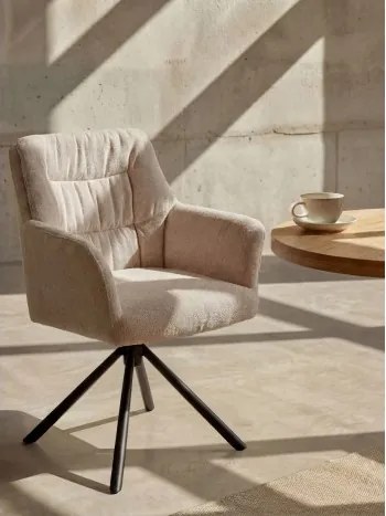 АРТҒУР Бежов (тъкан Caso 3) - МОДЕРЕН ВЪРТЯЩ СЕ ТАПИЦИРАН СТОЛ ЛОФТ ЗА ДНЕВНА/ ТРАПЕЗАРИЯ/ ОФИС