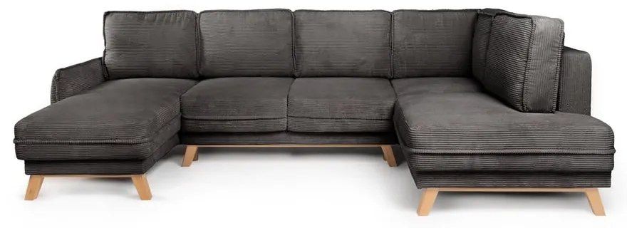 Сив сгъваем ъглов диван от рипсено кадифе (десен ъгъл/"U" форма) Tori – Bonami Selection