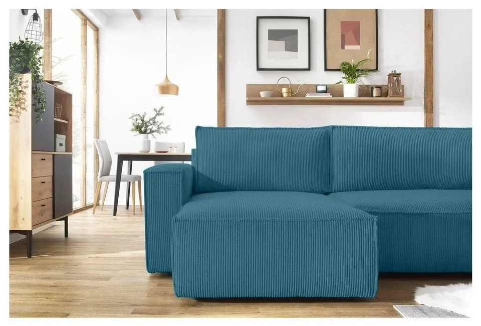 Тюркоаз сгъваем ъглов диван от рипсено кадифе Nihad – Bobochic Paris