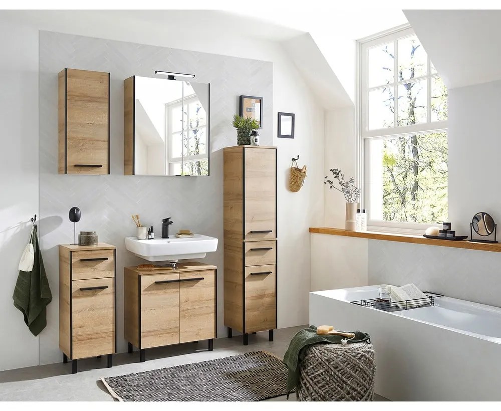 Стенен шкаф за мивка от декор от дъб в естествен цвят 53x60 cm Quickset 395 – Pelipal