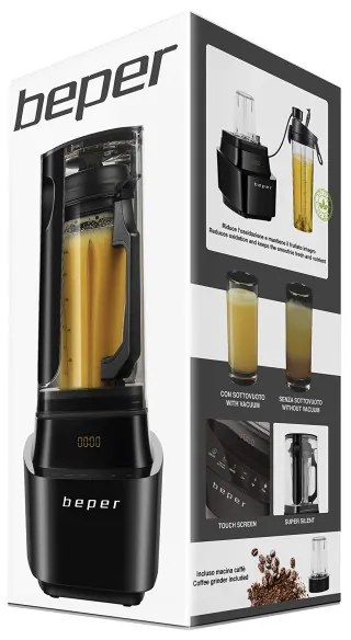 Разопакован: Вакуумен блендер Beper BP.620, 1000W, 1L, BPA Free, Шумоизолираща капачка, Soft Touch, 2скорости+импулси, Черен