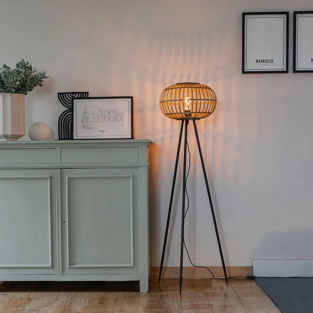 Ориенталска триножна подова лампа от бамбук - Amira