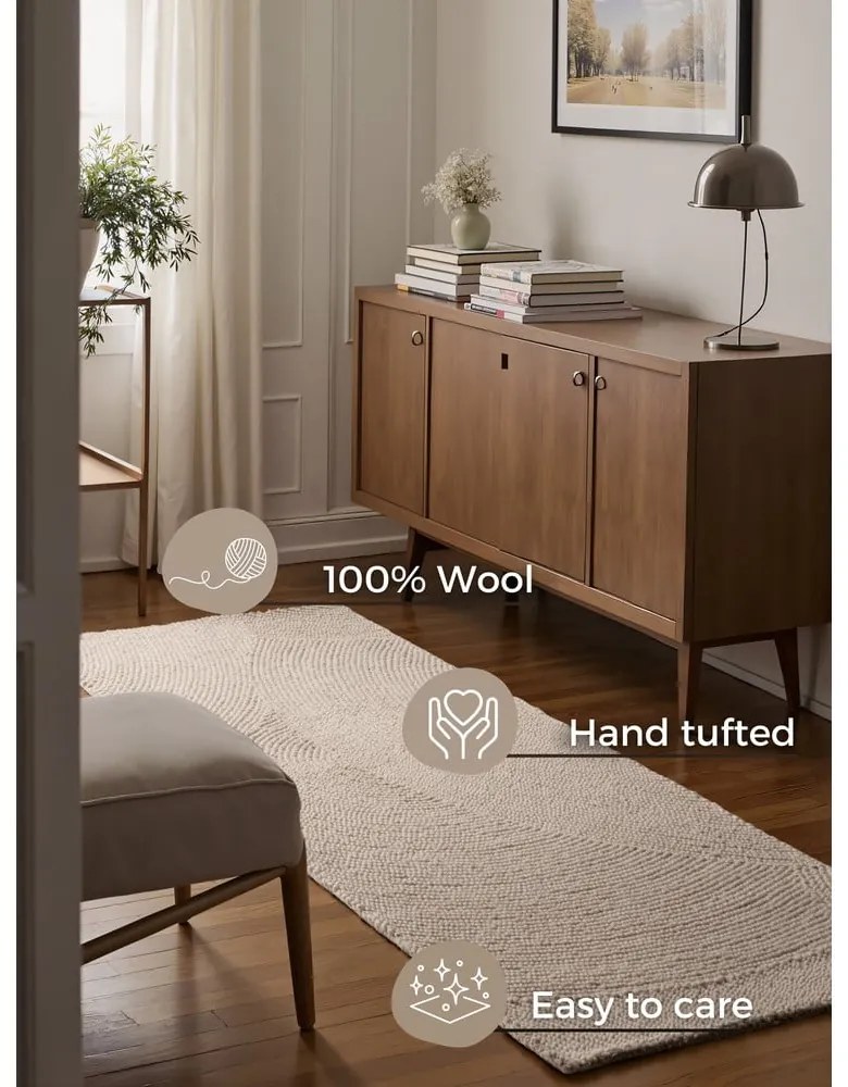 Ръчно изработена вълнена пътека в светло естествен цвят 80x300 cm Eleni Natural White – Hanse Home