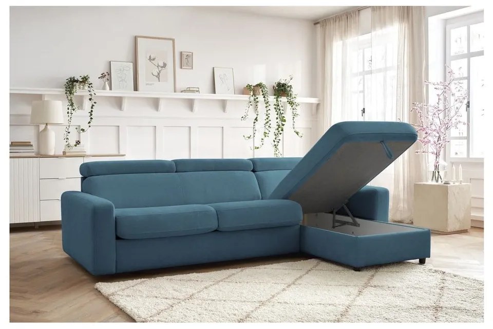 Син разтегателен ъглов диван (променлив) Monaco – Bobochic Paris