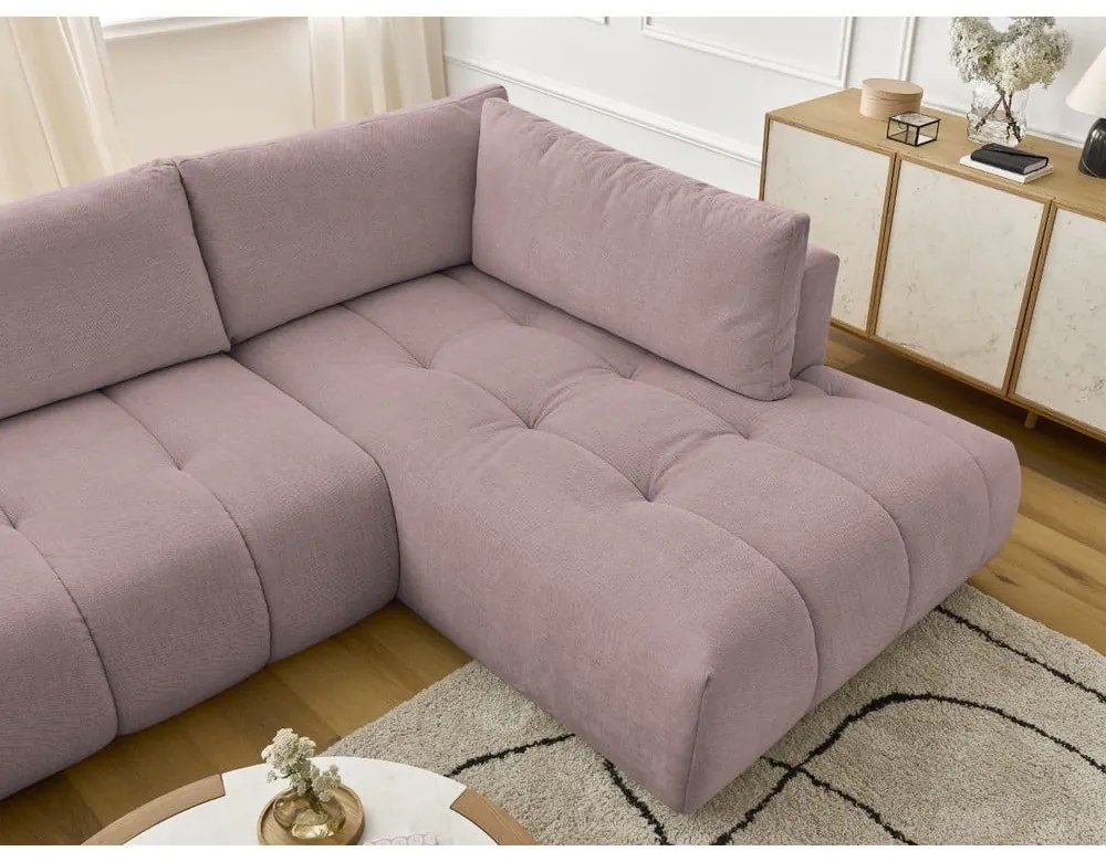 Розов сгъваем/с място за съхранение ъглов диван (десен ъгъл/U форма) Fuji – Bobochic Paris