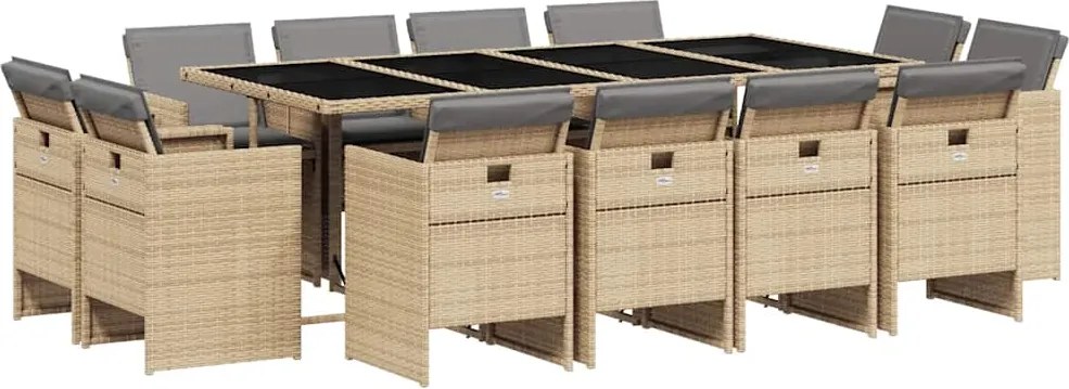 3210684 vidaXL Градински комплект с възглавници, 13части, бежов микс полиратан