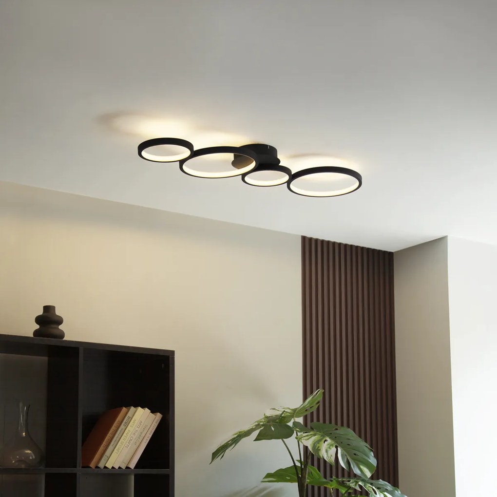 Таванна лампа черна с LED 3-степенна димируема 4-светлина - Lupolo