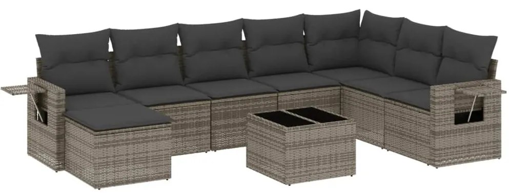 3252907 vidaXL Градински комплект диван с възглавници 9 части сив полиратан