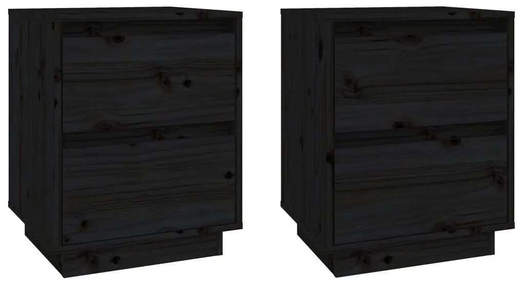 813324 vidaXL Нощни шкафчета, 2 бр, черни, 40x35x50 см, борово дърво масив