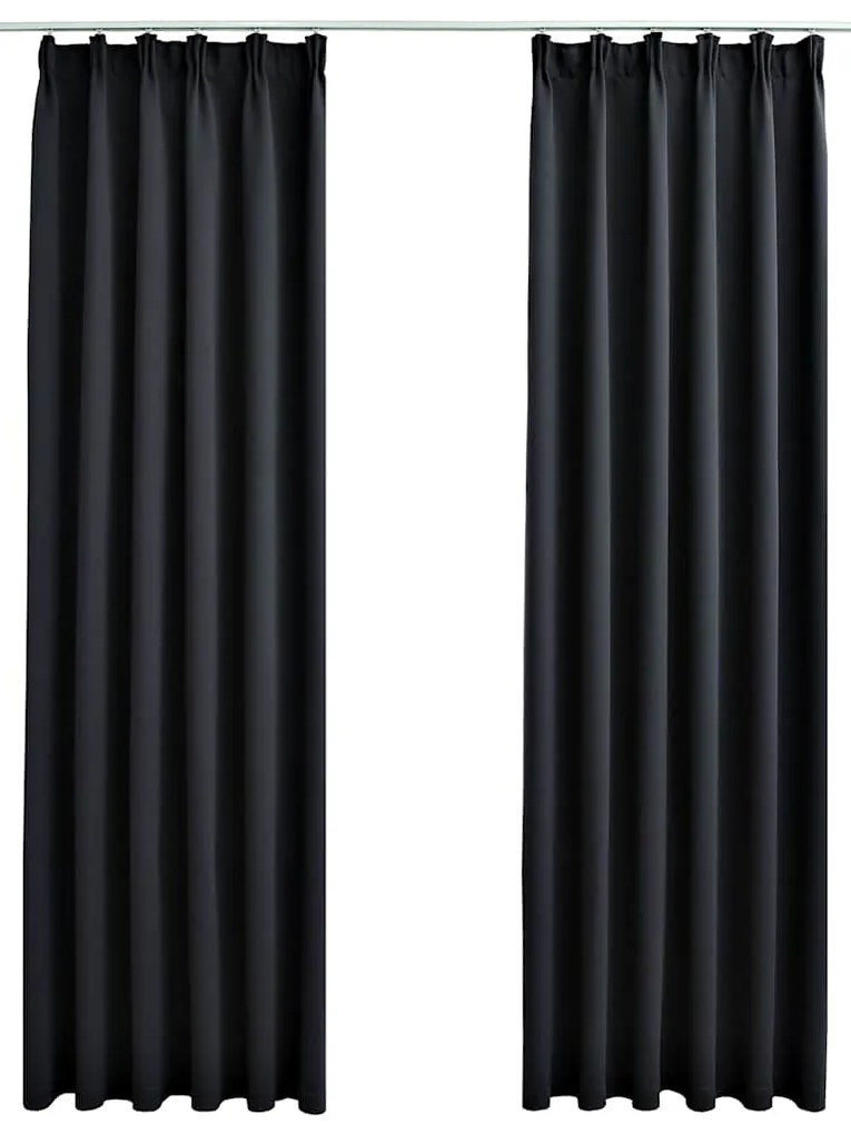134414 vidaXL Затъмняващи завеси с куки, 2 бр, черни, 140x175 см