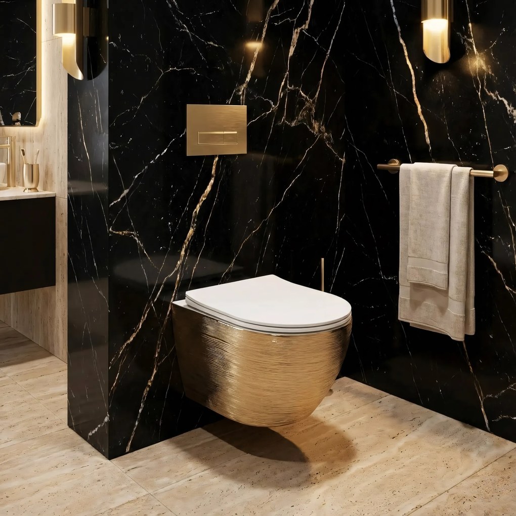 Тоалетна чиния Rea Carlo Flat Brush Gold