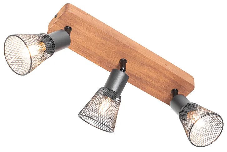 Индустриален прожектор черен с дърво 3-светлина - Kristina