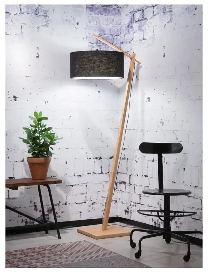 Подова лампа с черен абажур и бамбукова конструкция Andes - Good&amp;Mojo