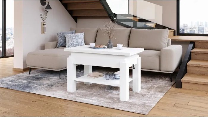 БРАВО Бял - РАЗТЕГАТЕЛНА ХОЛНА МАСА С ПОВДИГАЩ МЕХАНИЗЪМ И С РАФТ