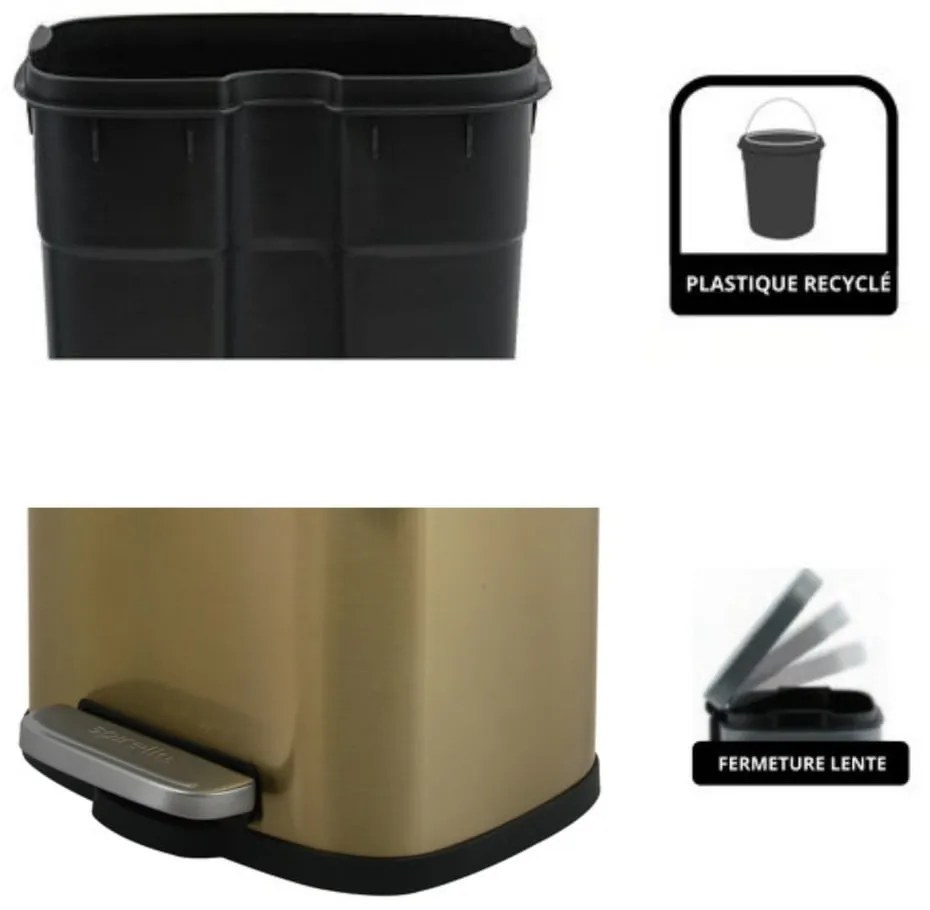 Матово златисто стоманено кошче за боклук с педал 5 l Akira – Spirella