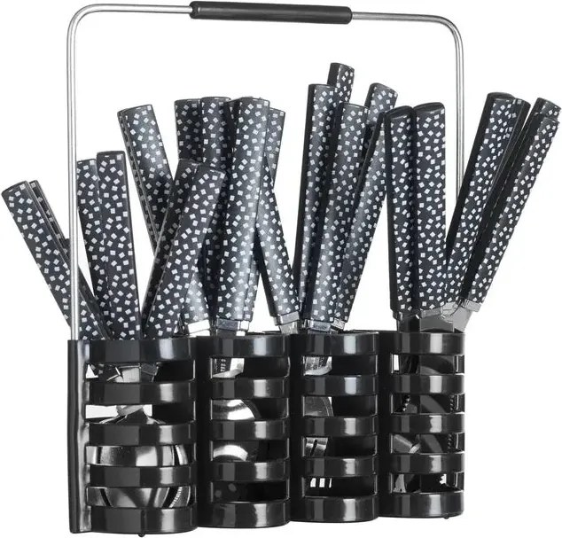 Комплект прибори Secret de Gourmet Géo, Черен, Със стойка, 24 части