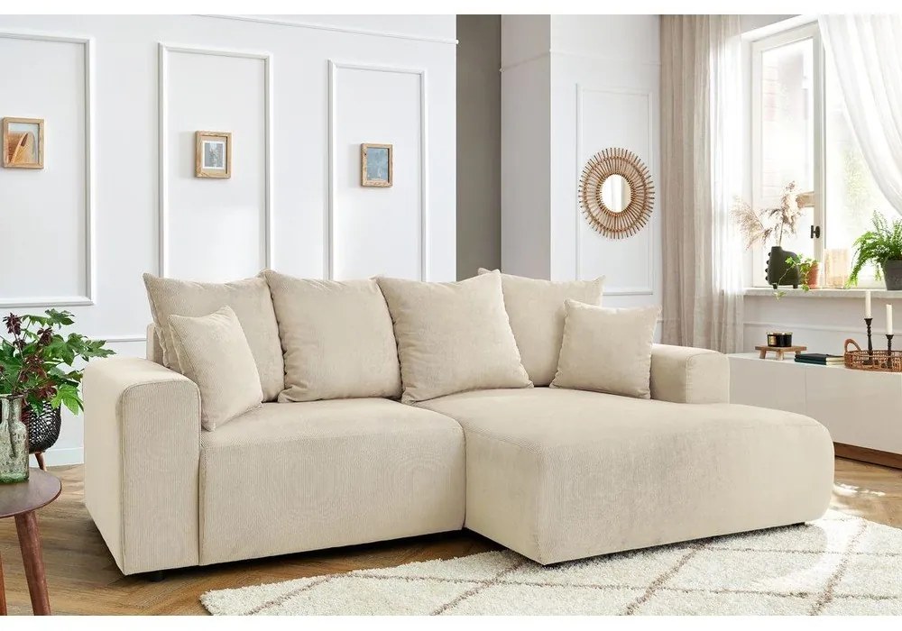 Кремав кадифен ъглов диван Enjoy – Bobochic Paris