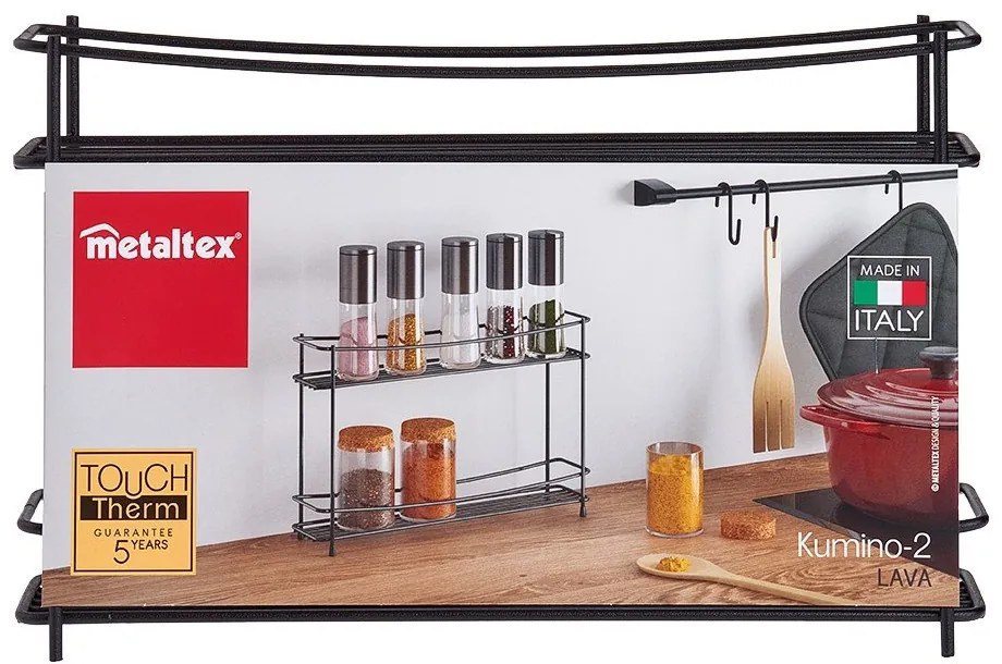 Черен двуетажен стелаж за подправки Pepito Lava - Metaltex