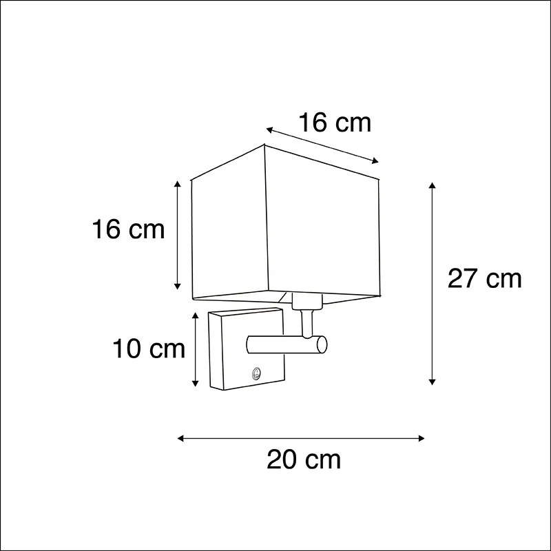 Стенна лампа черна с USB и квадратна черна сянка - Combi 1