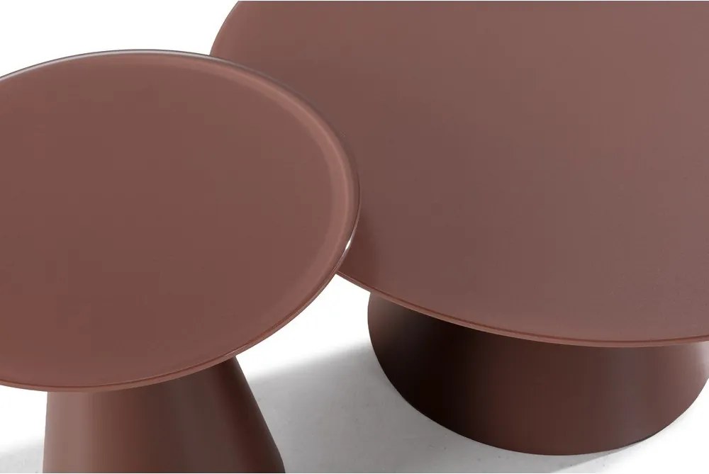 Кафяви кръгли масички за кафе в комплект 2 бр. със стъклен плот ø 80 cm Vida – MOME