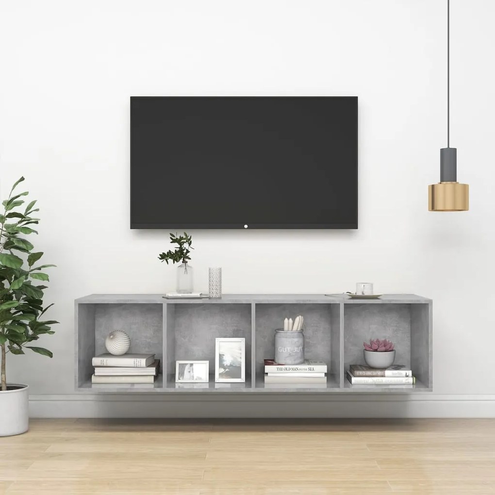 805493 vidaXL ТВ шкаф за стенен монтаж, бетонно сив, 37x37x142,5 см