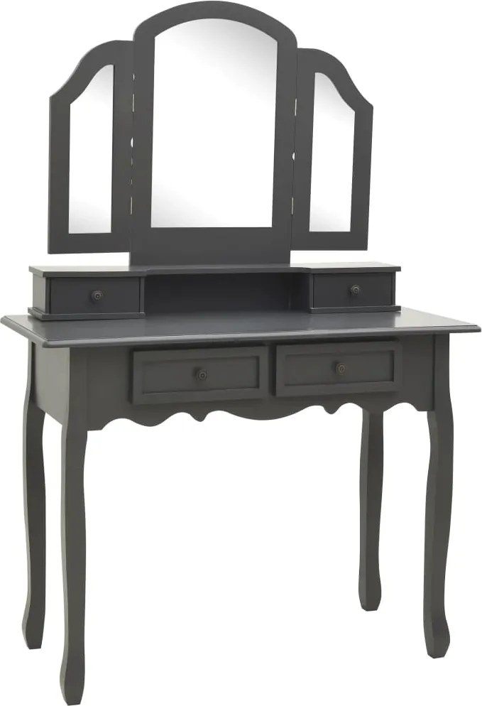 289325 vidaXL Комплект тоалетка с табуретка, сив, 100x40x146 см, пауловния