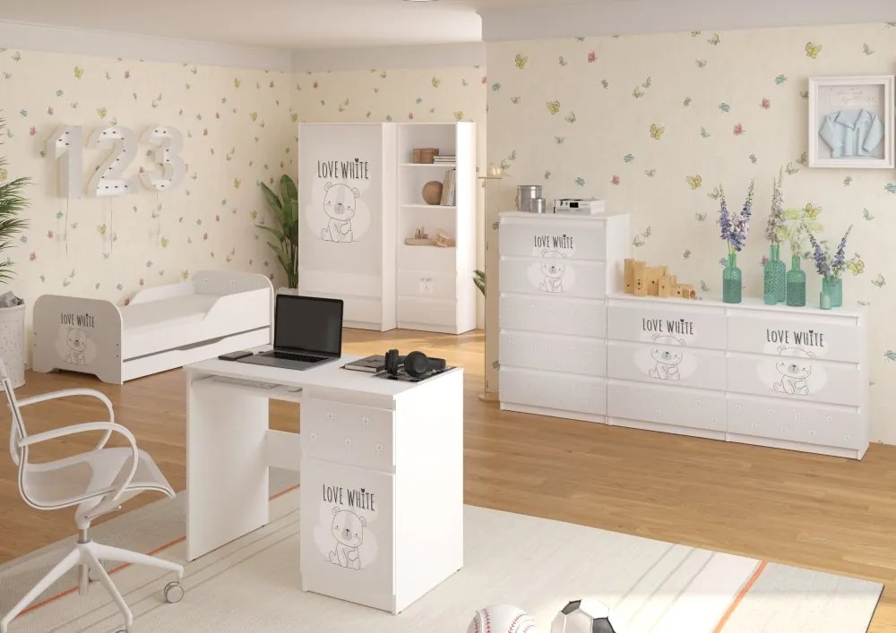 Качествено детско легло с плюшено мече LOVE WHITE 140 х 70 см