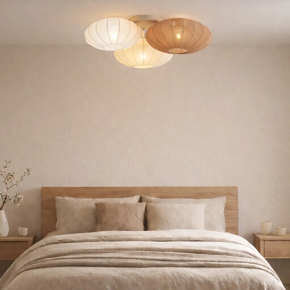 Japandi плафон бял с бежово и кафяво 3 светлини - Multi Bida