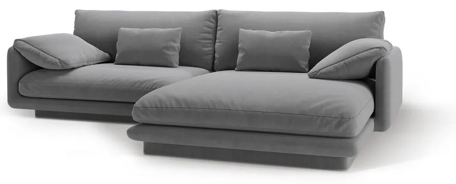 Светлосив кадифен ъглов диван (десен ъгъл) Torino – Micadoni