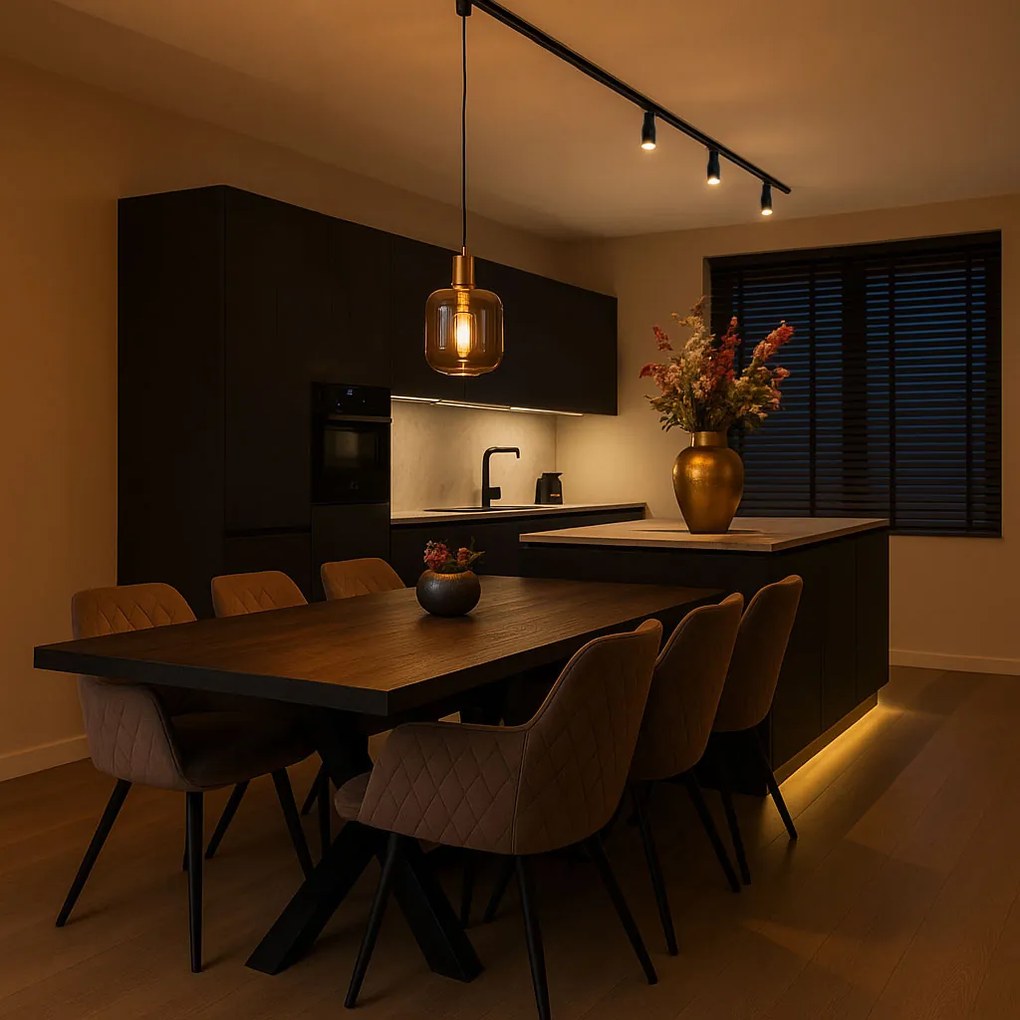 Интелигентна висяща лампа черна със злато и опушено стъкло с Wifi G95 - Zuzanna