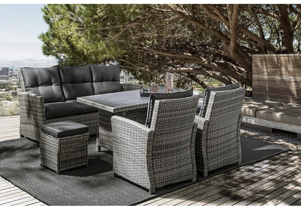 Сив градински комплект от за отдих от изкуствен ратан за 6 Ariel – Bizzotto