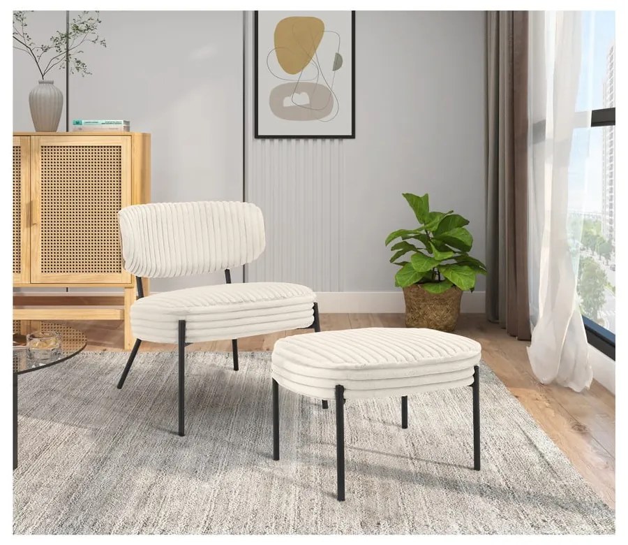 Кремав фотьойл с табуретка от рипсено кадифе Jerry – Støraa