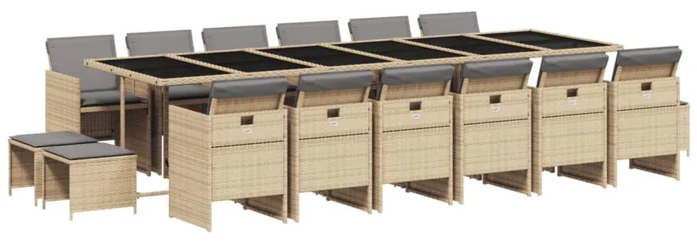 3210648 vidaXL Градински комплект с възглавници 17 части бежов микс полиратан