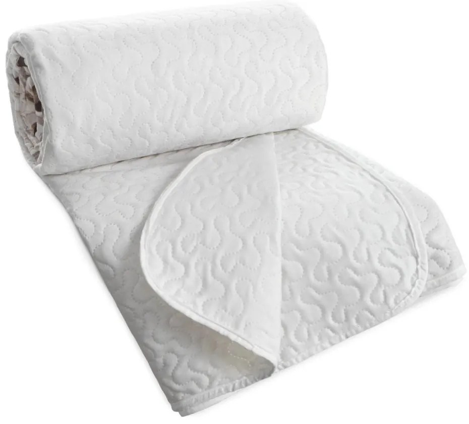 Кадифена покривка за легло в бяло с шарка от сиво-кафяви листа Ширина: 170 см | Дължина: 210 см