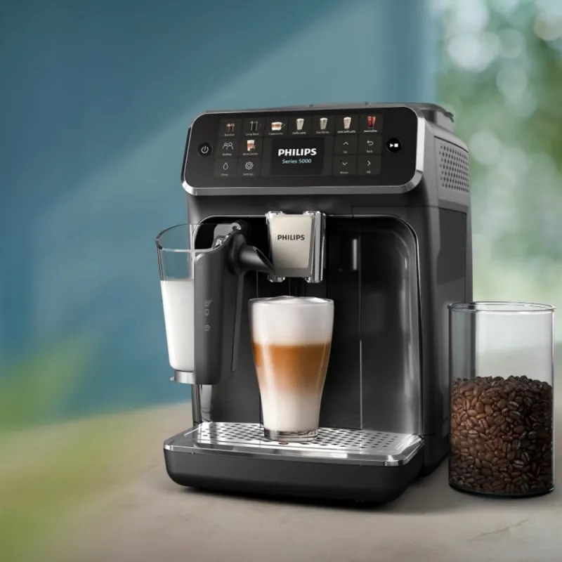 Кафеавтомат Philips EP5541/50 5500 LatteGo, 1500W, 15 bar, 1.8 л, 20 напитки, Керамична мелачка с 12 нива, TFT, AquaClean, SilentBrew, AromaExtract, ExtraShot, Черен