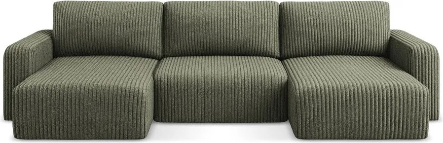 Зелен сгъваем/с място за съхранение ъглов диван от рипсено кадифе (U форма) Kona – Makamii