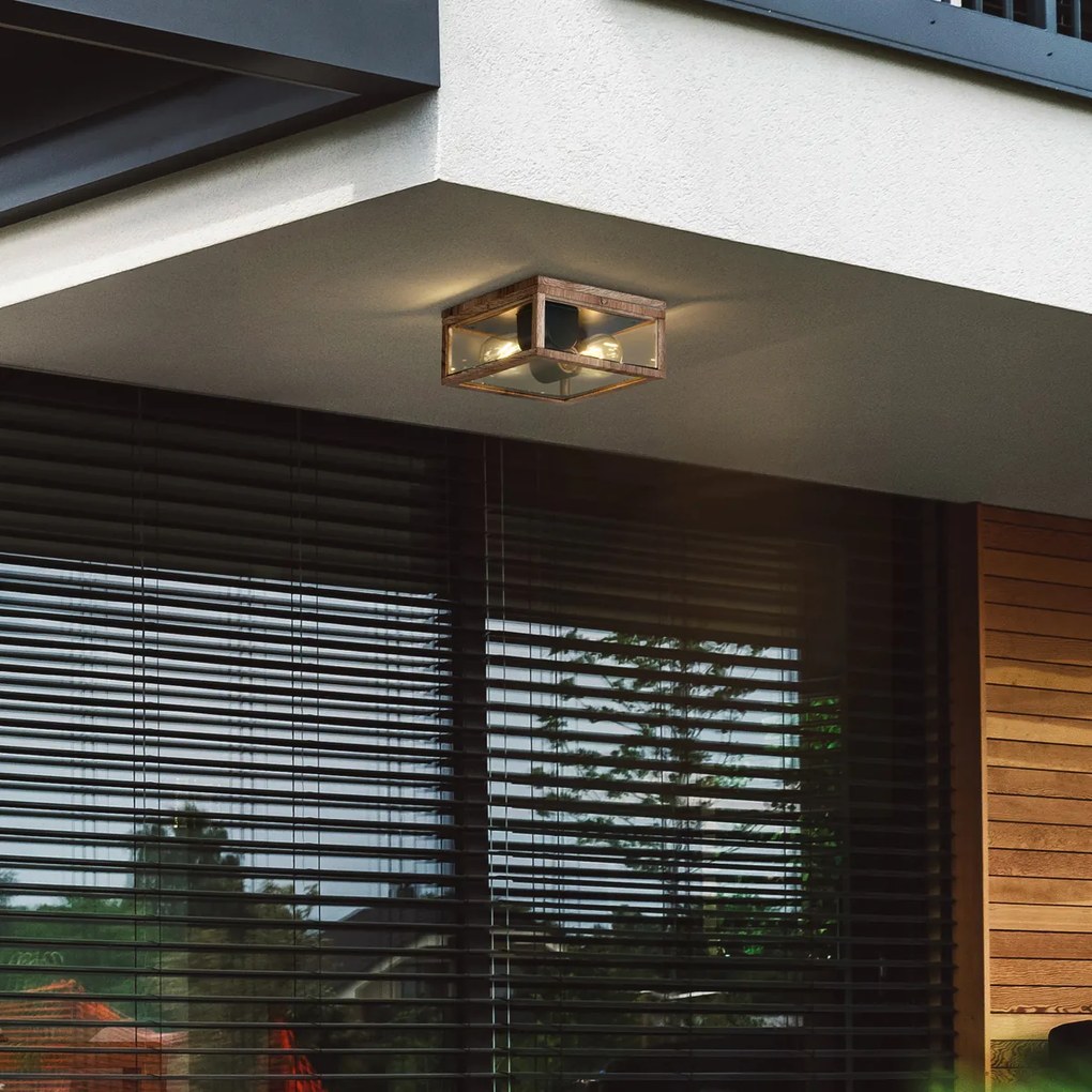 Индустриална таванна лампа с дървен принт IP44 2 светлини - Charlois