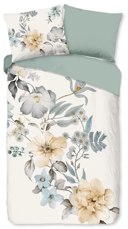 Зелено-кремаво единично удължено памучно спално бельо 140x220 cm Celina – Good Morning