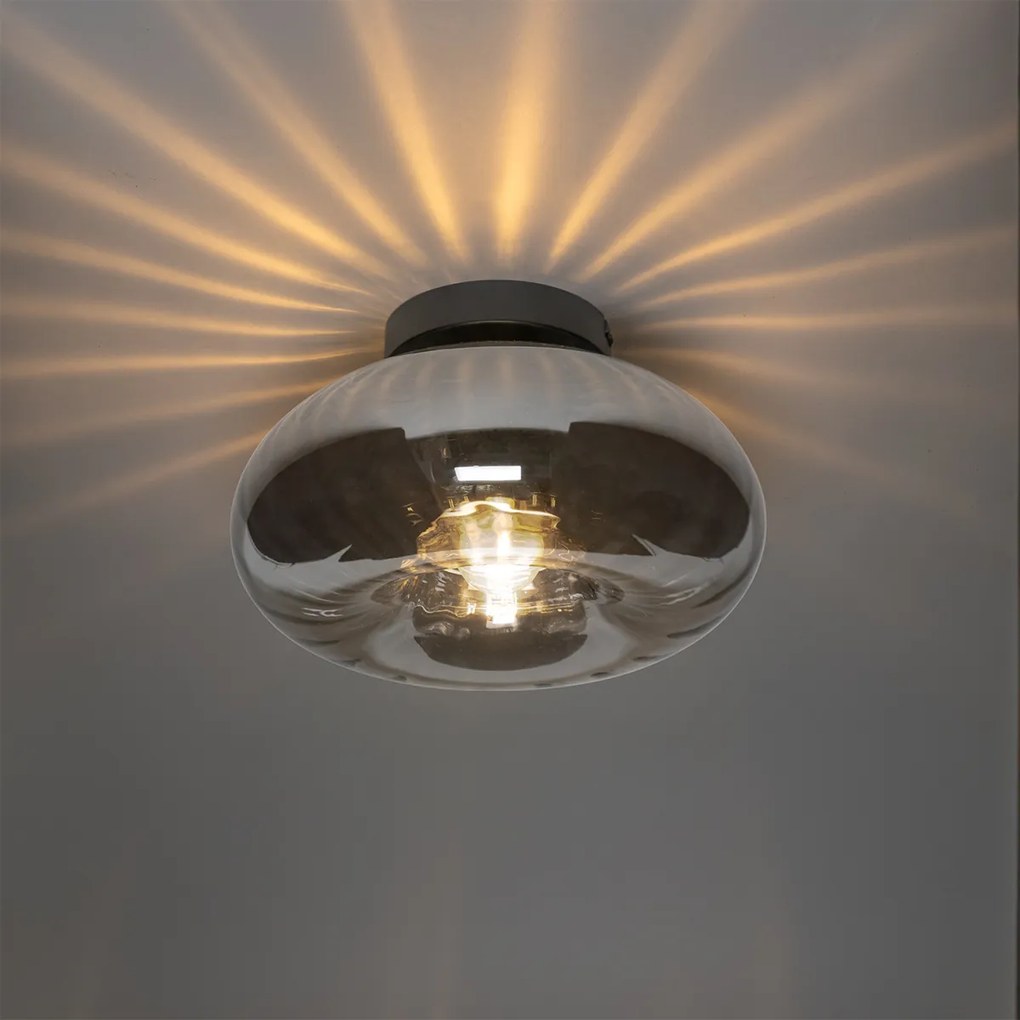 Таванна лампа в стил Арт Деко черна с опушено стъкло - Ayesha