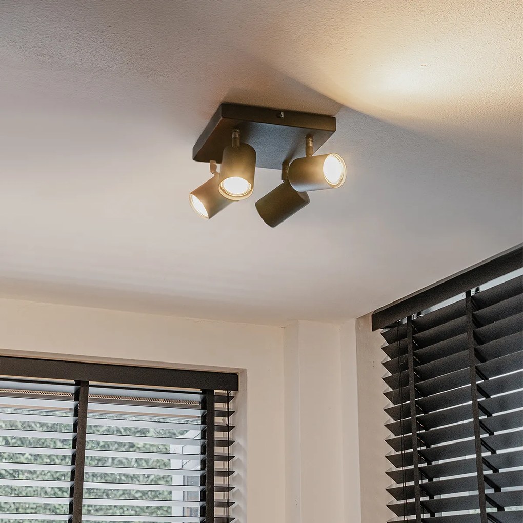 Модерна таванна лампа черна 4-лампи регулируема квадратна - Jeana