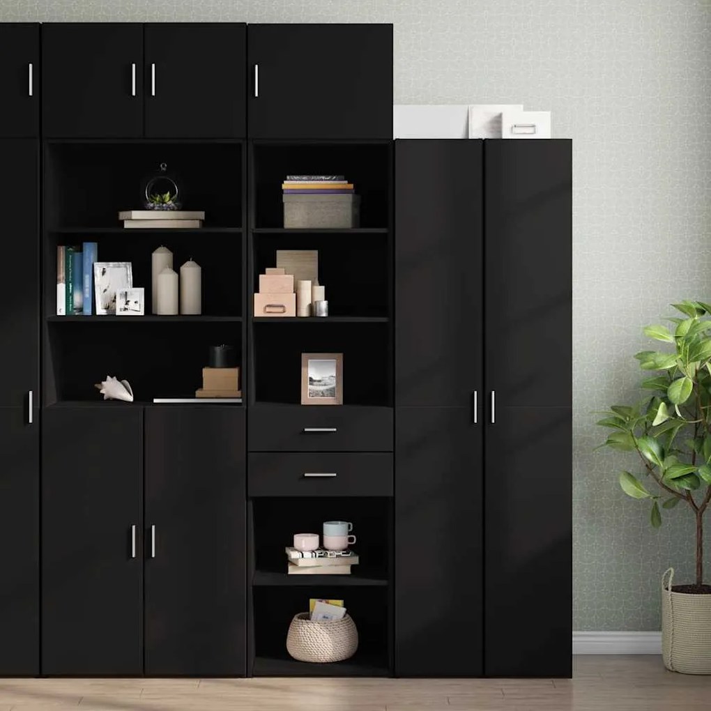 Sonata H Тесен шкаф за съхранение черен 50x42,5x225 см инженерно дърво