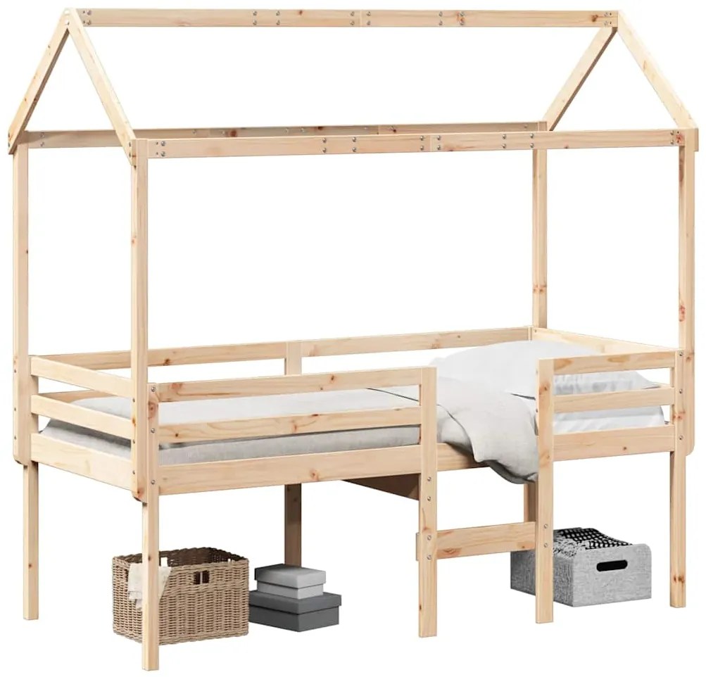 3282138 vidaXL Високо легло с покрив, 90x190 см, борово дърво масив